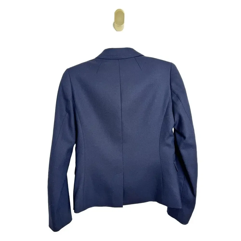 J. Crew Schoolboy Navy Blue Gold Button Wool Blend Fitted Blazer US 2 - Picture 3 of 6